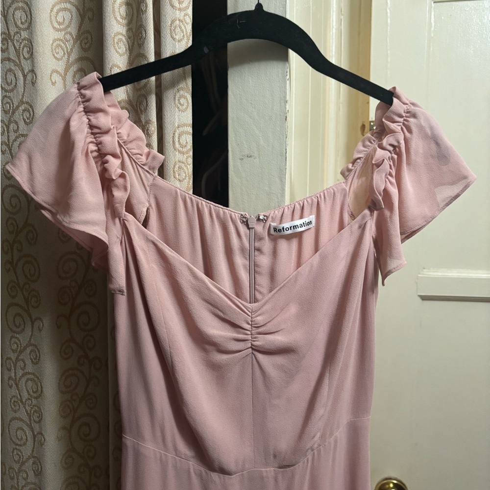 REFORMATION BUTTERFLY OF THE SHOULDER RUFFLE,CREPE MIDI DRESS,NEW WITHOUT TAGS - Picture 4 of 11